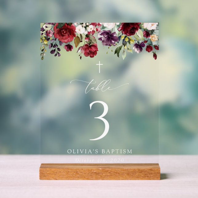 Panneau En Acrylique Red Flowers, Pink Flowers, Baptism Table Numbers (Neutre)