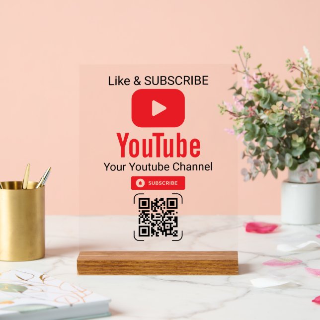 Panneau En Acrylique Red Play Button YouTube Channel QR Code (Mariage)