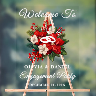 Panneau En Acrylique Red Poinsettia Christmas Engagement Party Bienvenu