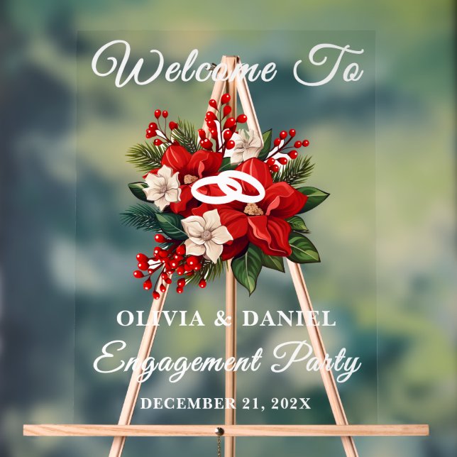 Panneau En Acrylique Red Poinsettia Christmas Engagement Party Bienvenu (Neutre)