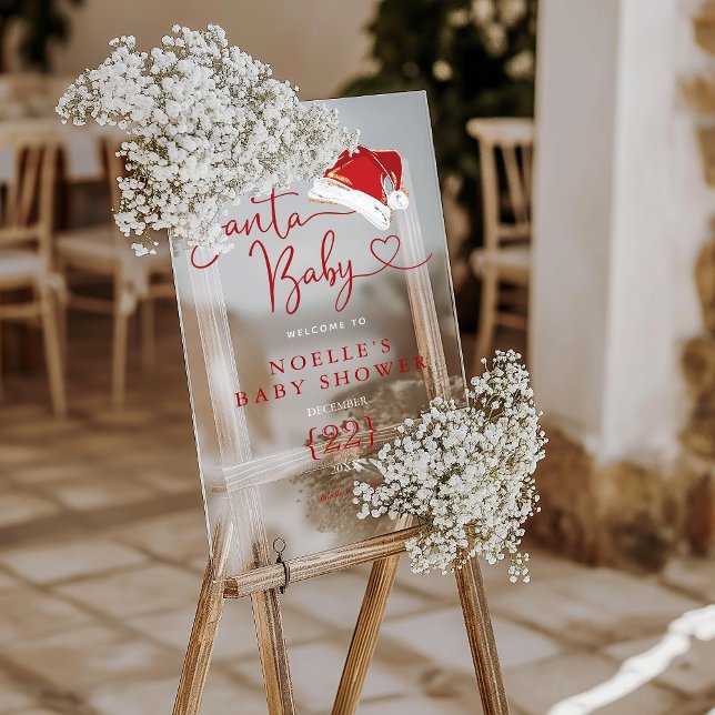 Panneau En Acrylique Red Santa Hat Noël Père Noël Baby Welcome (Red Santa Hat Christmas Santa Baby Welcome Acrylic Sign)
