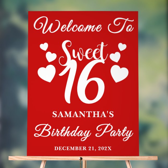 Panneau En Acrylique Red Script Christmas Sweet 16 Anniversaire Bienven (Neutre)
