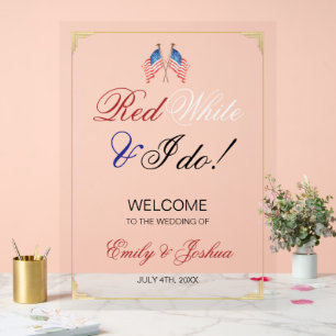 Panneau En Acrylique Red White et I Do USA Drapeau Mariage Bienvenue