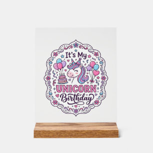Panneau En Acrylique Reine d'anniversaire de Licorne de Licorne Land Te
