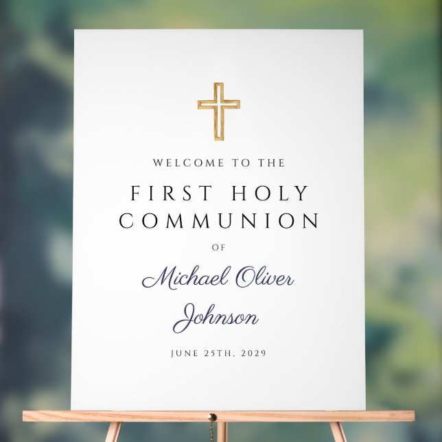 Panneau En Acrylique Religious Navy Blue Boy First Communion Welcome (Neutre)
