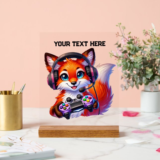 Panneau En Acrylique Renard de joueur cool ajouter du texte (Mariage)