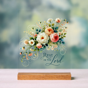 Panneau En Acrylique Reposez dans le Seigneur floral