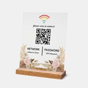 Panneau En Acrylique Réseau Wi-Fi Baby shower aquarelle Code QR