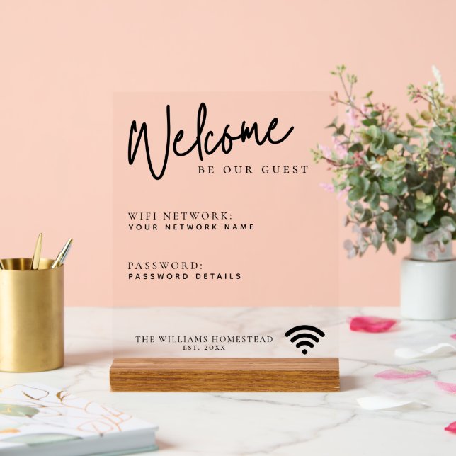 Panneau En Acrylique Réseau Wifi Moderne Mot de passe Informations clie (Mariage)