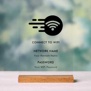 Panneau En Acrylique Réseau Wifi Personnalisé Connexion Blanc Moderne