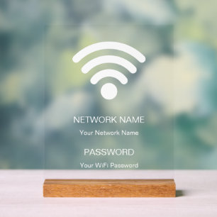 Panneau En Acrylique Réseau Wifi personnalisé et mot de passe blanc