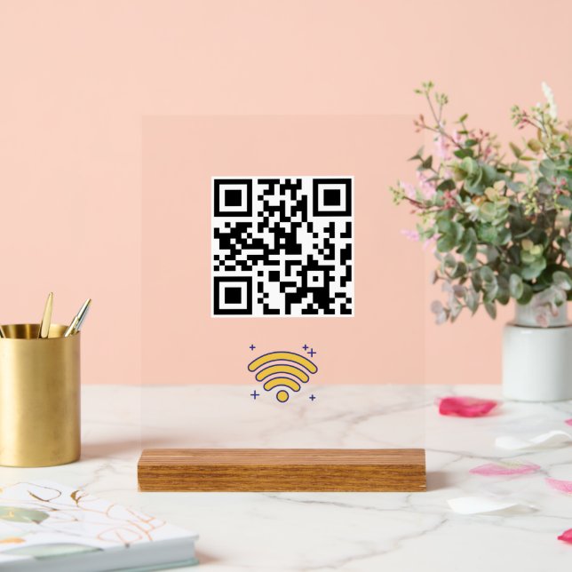 Panneau En Acrylique Réseau Wifi personnalisé QR Code moderne (Mariage)