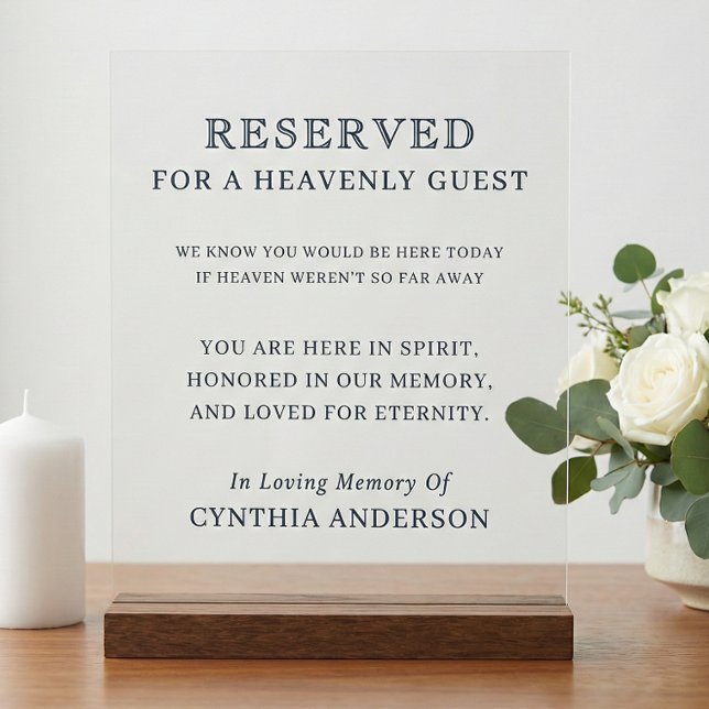 Panneau En Acrylique Reserved For Heavenly Guest Memorial Slate Blue (Reserved for heavenly guest slate blue acrylic sign on wooden base)