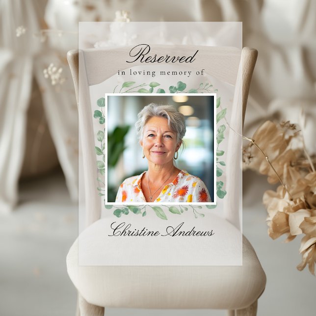 Panneau En Acrylique Reserved Seat - Eucalyptus Memorial Wedding Photo (Reserved Seat - Eucalyptus Memorial Wedding Photo Acrylic Sign)