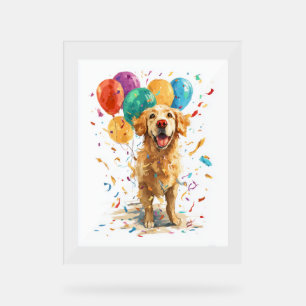 Panneau En Acrylique Retriever clown - Chien de cirque avec ballons