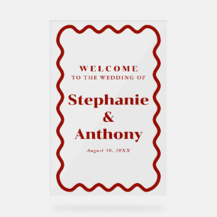 Panneau En Acrylique Retro 1950s Wavy Edge Mariage rouge foncé