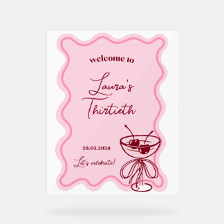 Panneau En Acrylique Retro Cherry Cocktail Birthday Party Welcome Sign