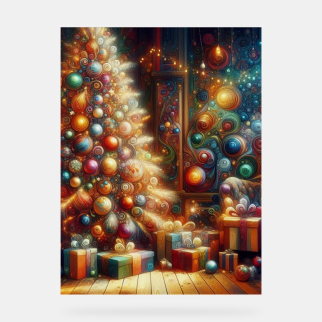 Panneau En Acrylique Retro Christmas Tree With Presents Underneath Wall (Recto)