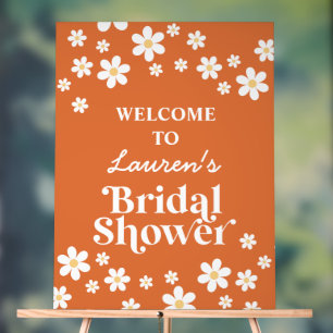 Panneau En Acrylique Retro Daisy Orange Brûlé Baby Shower