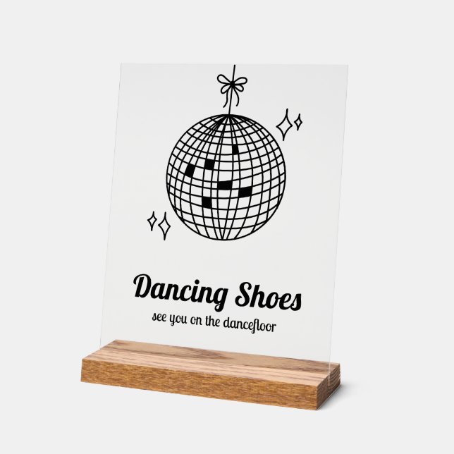 Panneau En Acrylique Retro Disco Ball Dancing Chaussures Mariage (Angle)