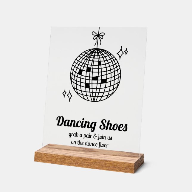 Panneau En Acrylique Retro Disco Ball Dancing Chaussures Mariage (Angle)