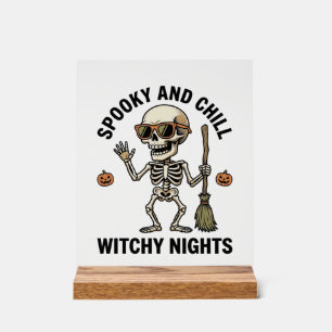Panneau En Acrylique Rétro Gravure de squelette d'Halloween Sorcière Ba