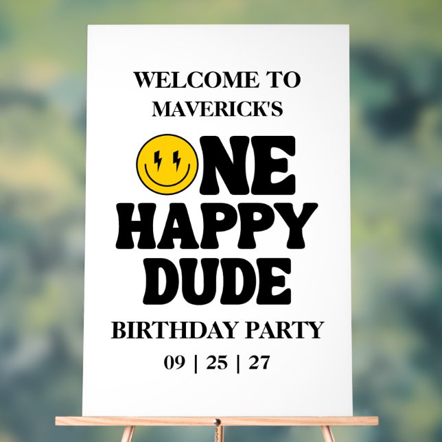 Panneau En Acrylique Retro One Happy Dude Smile Face Boy 1st Birthday (Neutre)