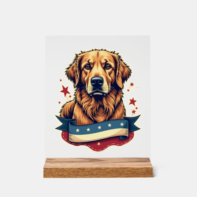 Panneau En Acrylique Retro Patriotic Golden Retriever Engraving Tee 4 (Recto)