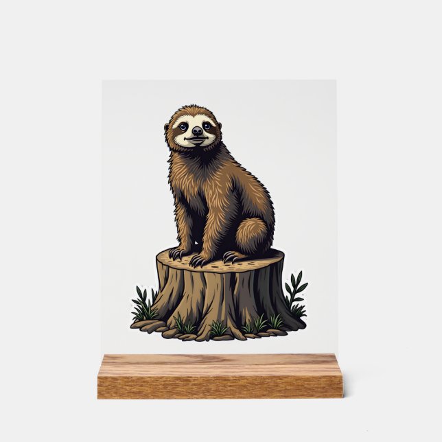 Panneau En Acrylique Retro Sloth Engraving Wildlife Shirt (3) (Recto)