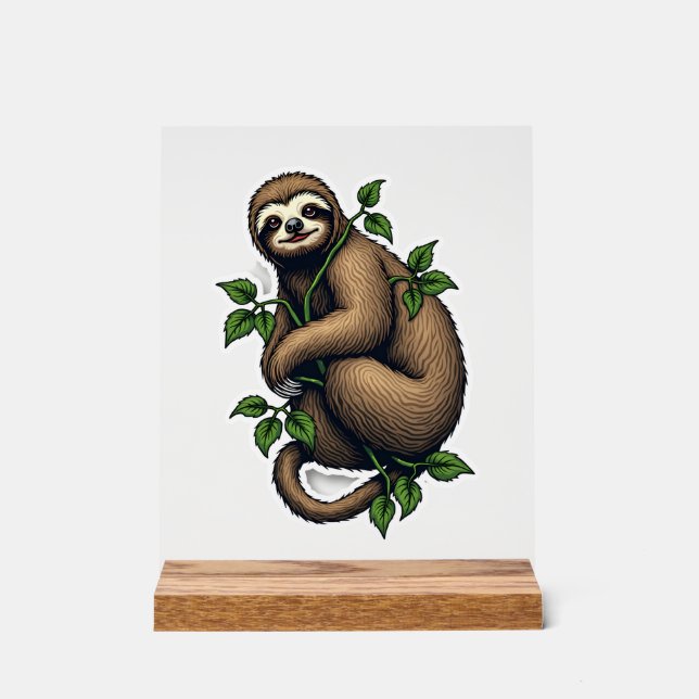 Panneau En Acrylique Retro Sloth Line Art Vintage Tee (4) (Recto)