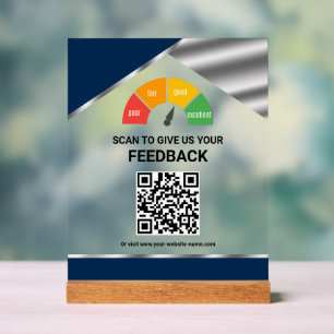 Panneau En Acrylique Retroaction client code QR sans contact bleu marin