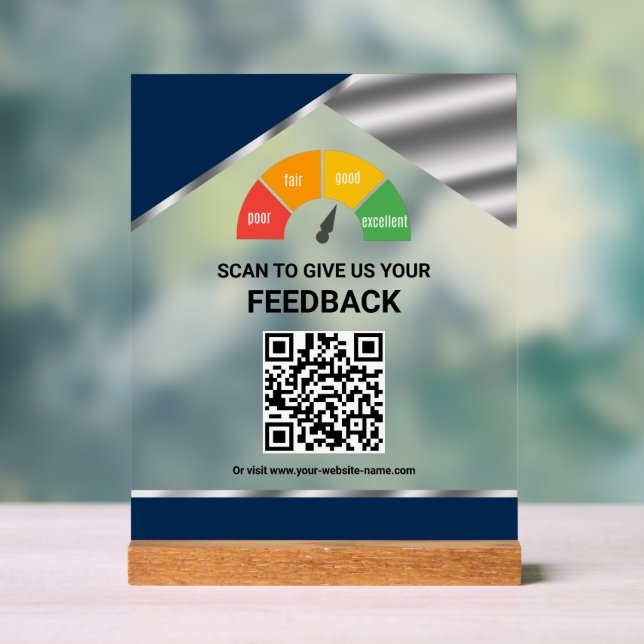 Panneau En Acrylique Retroaction client code QR sans contact bleu marin (Neutre)