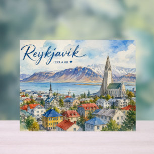Panneau En Acrylique Reykjavik Islande souvenir aquarelle 
