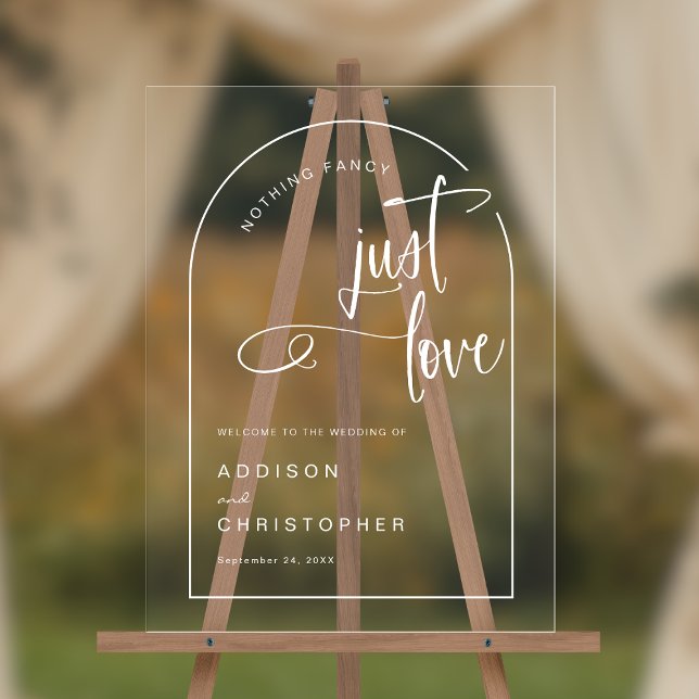 Panneau En Acrylique Rien De Fancy Just Love Mariage moderne Accueil (Shown on an 18" x 24" acrylic sign)