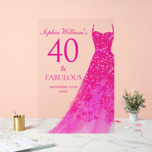Panneau En Acrylique Robe rose chaude 40 et fabuleuse fête du 40e anniv (Mariage)