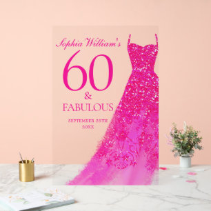 Panneau En Acrylique Robe rose chaude 60 & Fabulous 60th Birthday Party