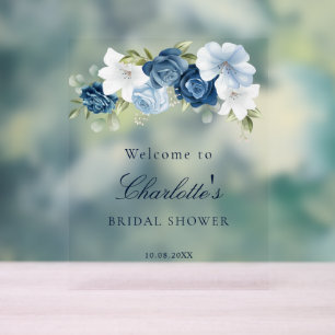 Panneau En Acrylique Robes de mariée Floral Dusty Blue Bridal Shower