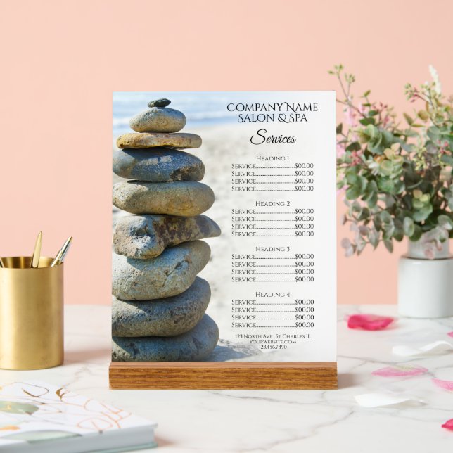 Panneau En Acrylique Rock Stack Cairn Spa Salon Services Menu (Mariage)