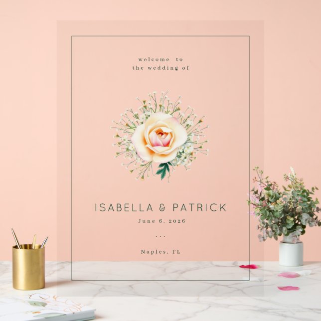 Panneau En Acrylique Romantic Peach Floral Wedding Invitation (Mariage)