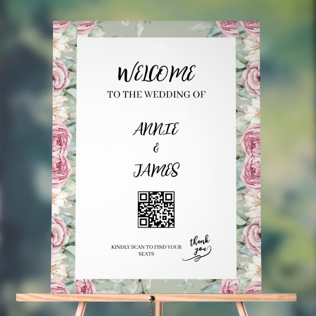 Panneau En Acrylique Romantic QR code Wedding seating welcome sign (Neutre)