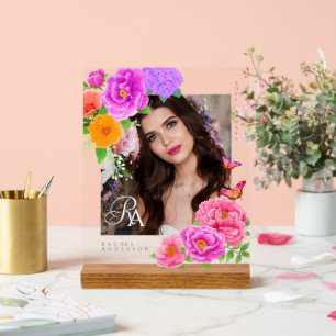 Panneau En Acrylique Romantique Monogramme Peonies Jardin Photo
