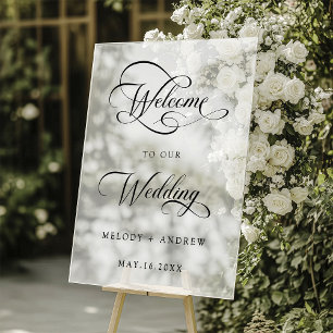 Panneau En Acrylique Romantique Tourbillonnant Script Mariage Bienvenue