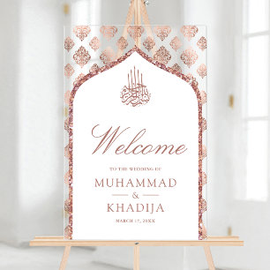Panneau En Acrylique Rose Blanche Arc d'Or Accueil de Mariage Musulman