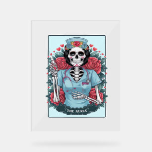 Panneau En Acrylique Rose Floral Skeleton Nurse Carte Tarot Halloween E