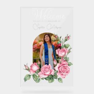 Panneau En Acrylique Rose Flower Garden Photo Graduation Bienvenue