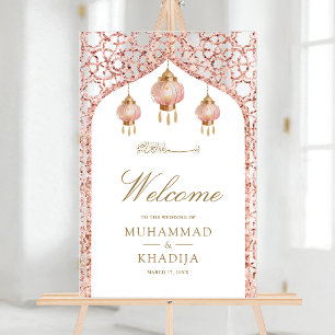 Panneau En Acrylique Rose Gold Lanterne Rose Mariage Musulman Bienvenue