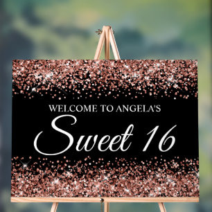 Panneau En Acrylique Rose Gold Pailleté Noir Sweet 16