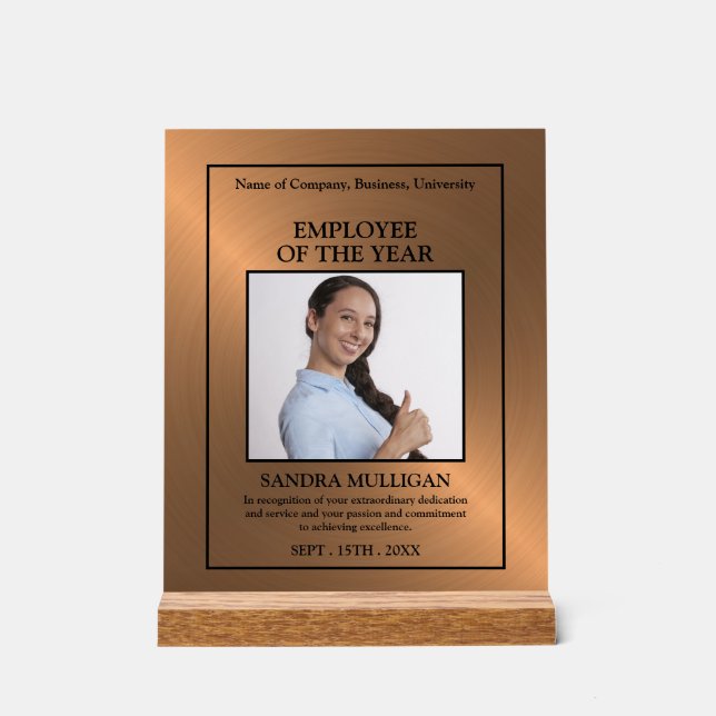 Panneau En Acrylique Rose Gold/Personalised Photo - Employee Award (Recto)