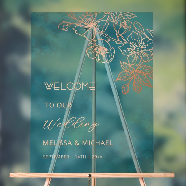 Panneau En Acrylique Rose Gold Sarcelle Transparent Mariage (Neutre)