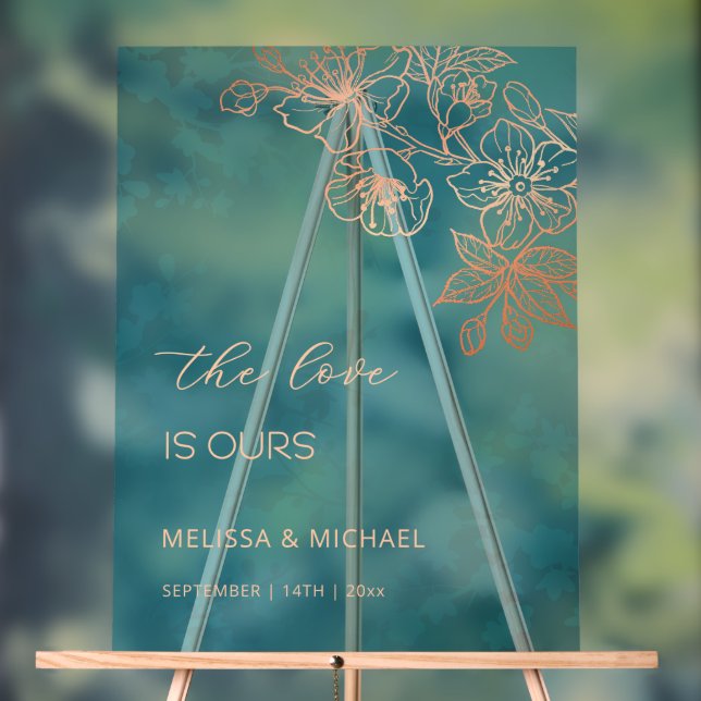 Panneau En Acrylique Rose Gold Turquoise Transparent Mariage (Neutre)